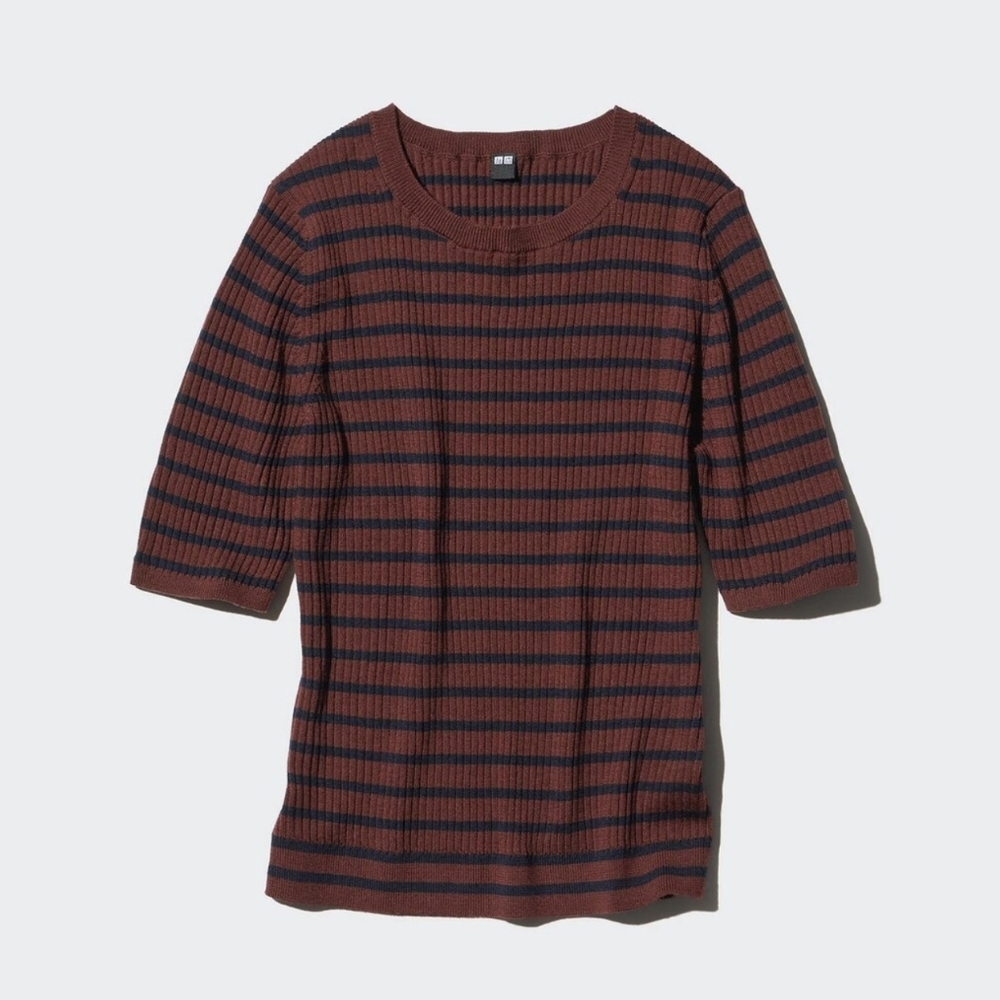 Merino Wool Striped Ribbed Knit Top